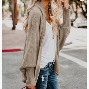 Oatmeal Bat Wing Knitted Cardigan